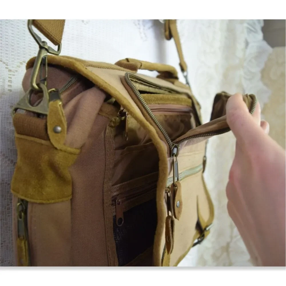 Ogio Canvas Khaki Camel Messenger Book Bag Shoulder Strap Carry On School Work